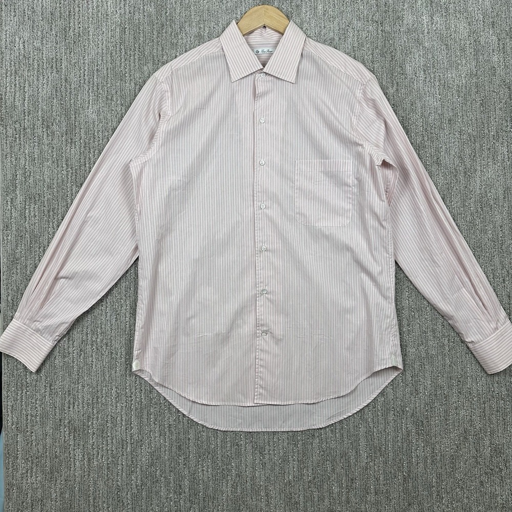 Loro Piana Men's Large Pink Stripe Long Sleeve Button Up Shirt Made in Italy